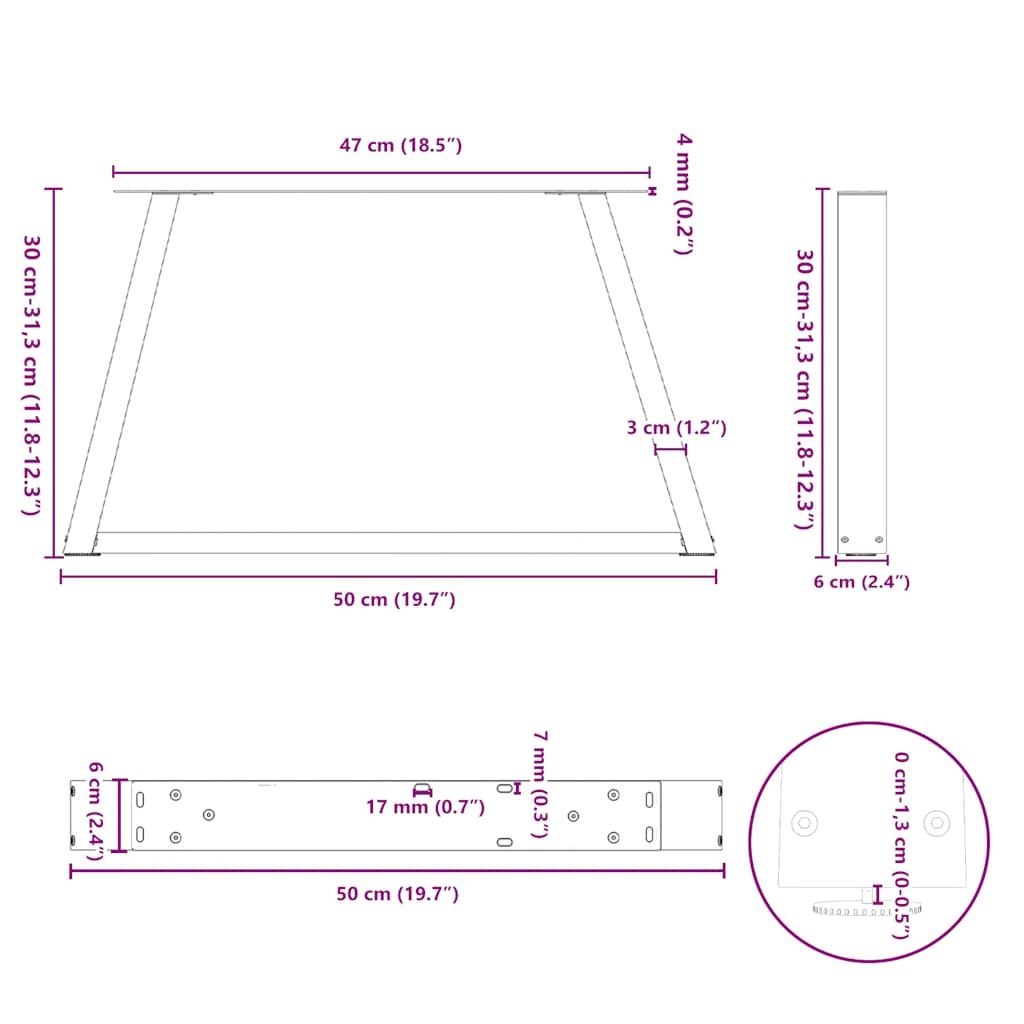 Pieds de table basse en forme de V, 2 pièces, noir, 50 x (30-31,3) cm, acier - XIOS