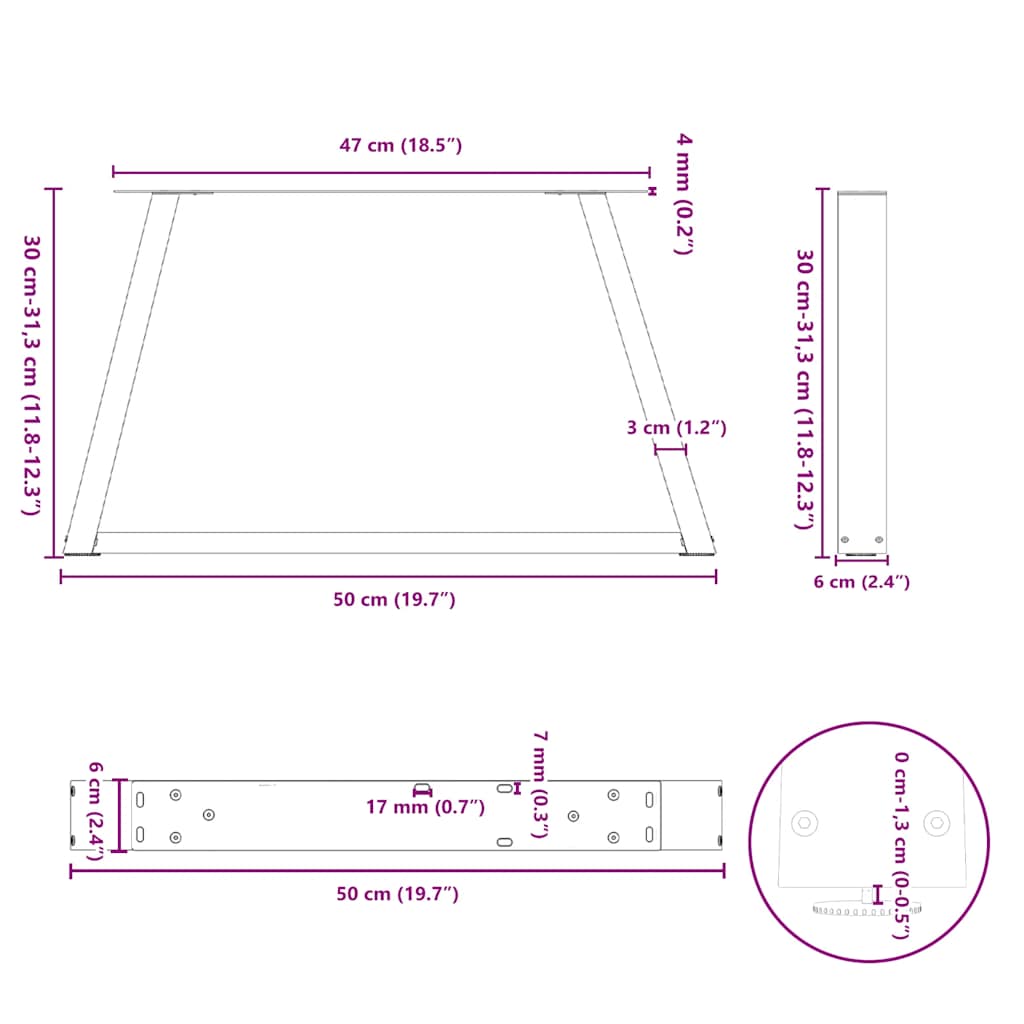 Pieds de table basse en forme de V, 2 pièces, anthracite, 50 x (30-31,3) cm, acier - XIOS
