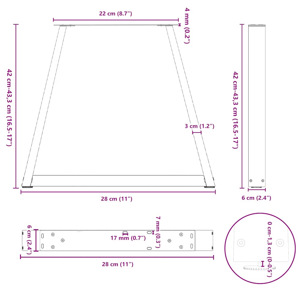 Pieds de table basse en forme de V 2 pièces Anthracite 28 x (42-43,3) cm Acier - XIOS