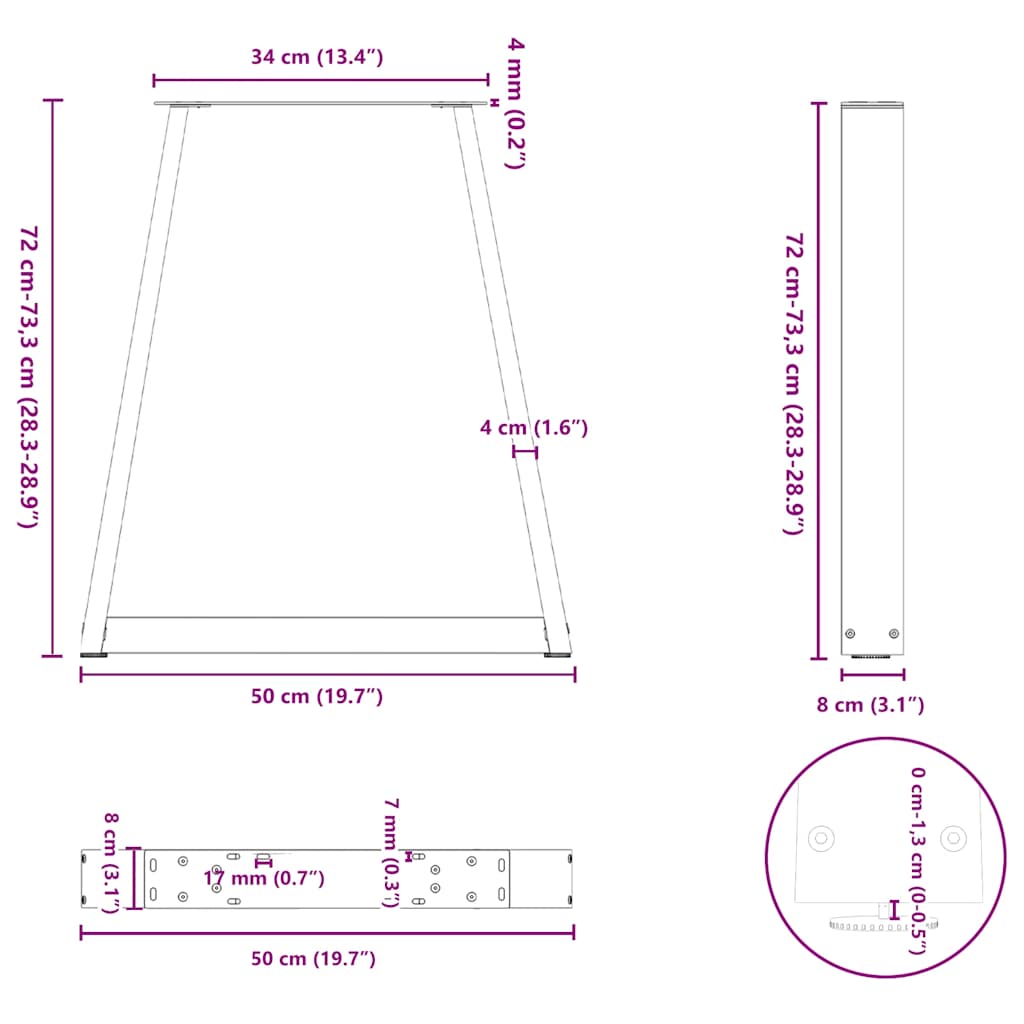 Pieds de table à manger en V 2 pièces Noir 50x(72-73,3) cm Acier - XIOS