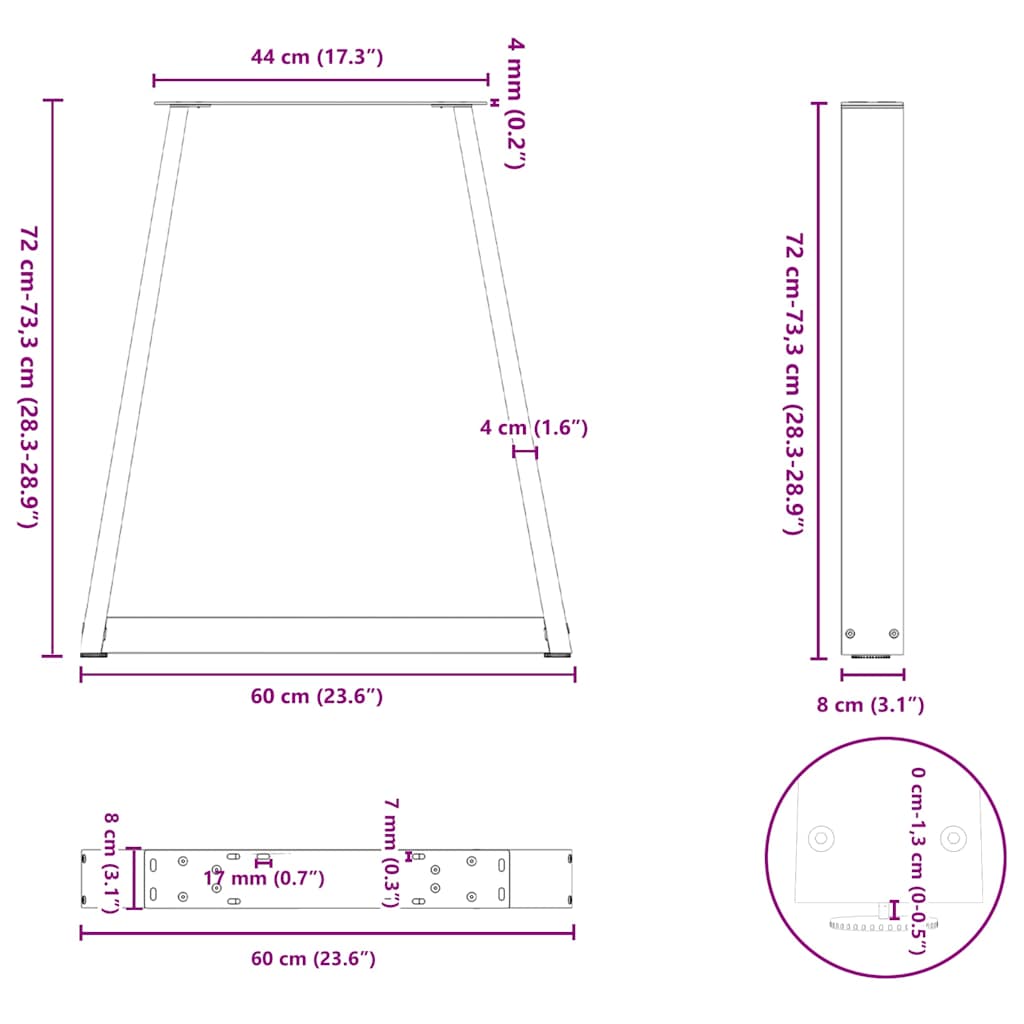 Pieds de table à manger en V 2 pièces Noir 60 x (72-73,3) cm Acier - XIOS