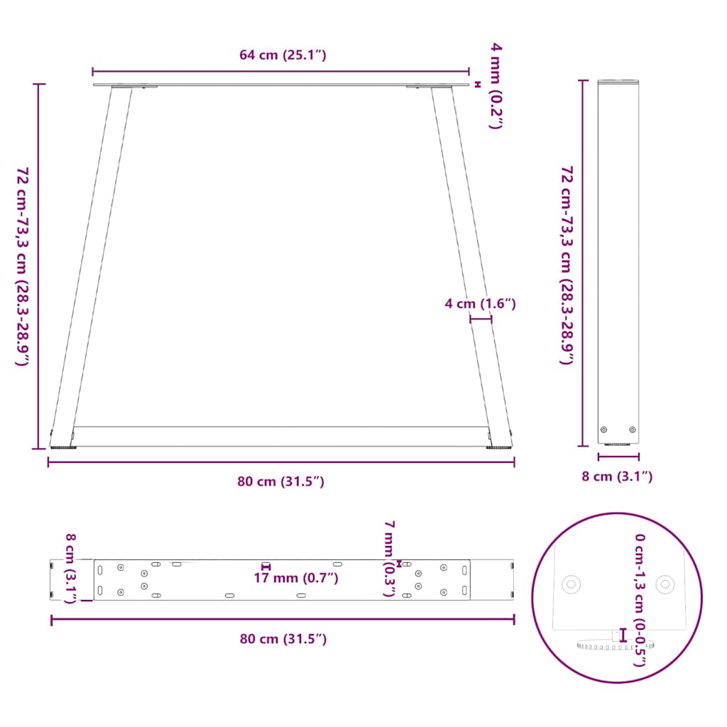 Pieds de table à manger en forme de V, 3 pièces, anthracite, 80 x (72-73,3) cm, acier - XIOS