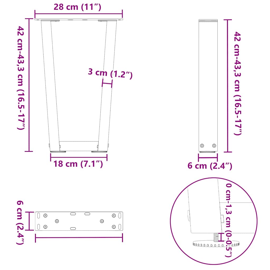Pieds de table basse en forme de V 2 pièces Noir 28 x (42-43,3) cm Acier - XIOS