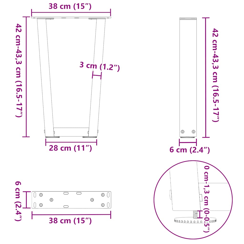 Pieds de table basse en V 2 pièces Noir 38 x (42-43,3) cm Acier - XIOS