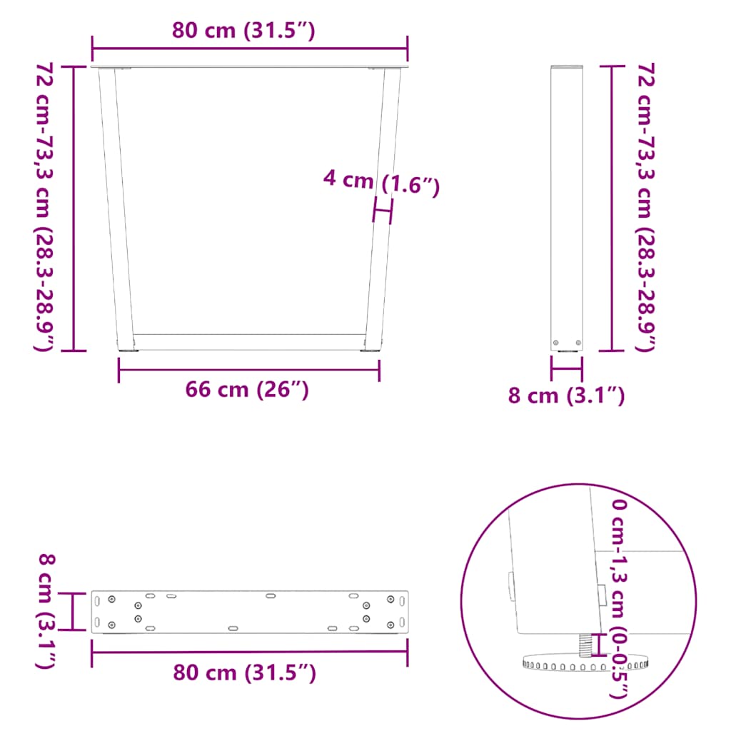 Pieds de table à manger en forme de V, 2 pièces, anthracite, 80 x (72-73,3) cm, acier - XIOS