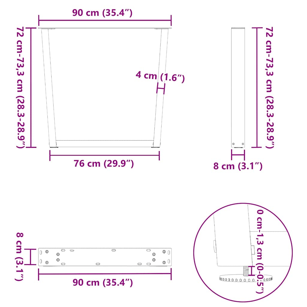 Pieds de table à manger en forme de V 3 pièces Anthracite 90 x (72-73,3) cm Acier - XIOS
