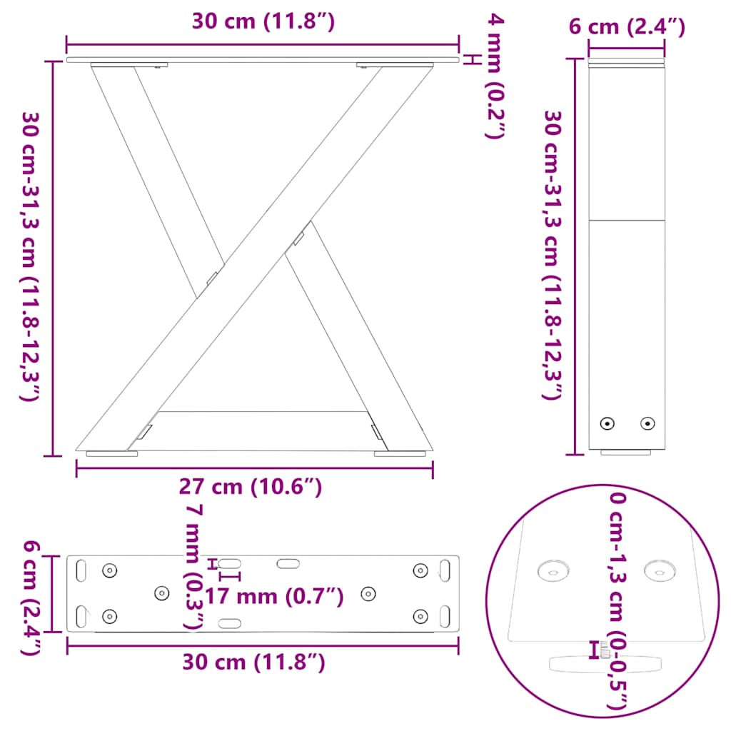 Pieds de table basse 2 pièces Blanc 30 x (30-31,3) cm Acier - XIOS