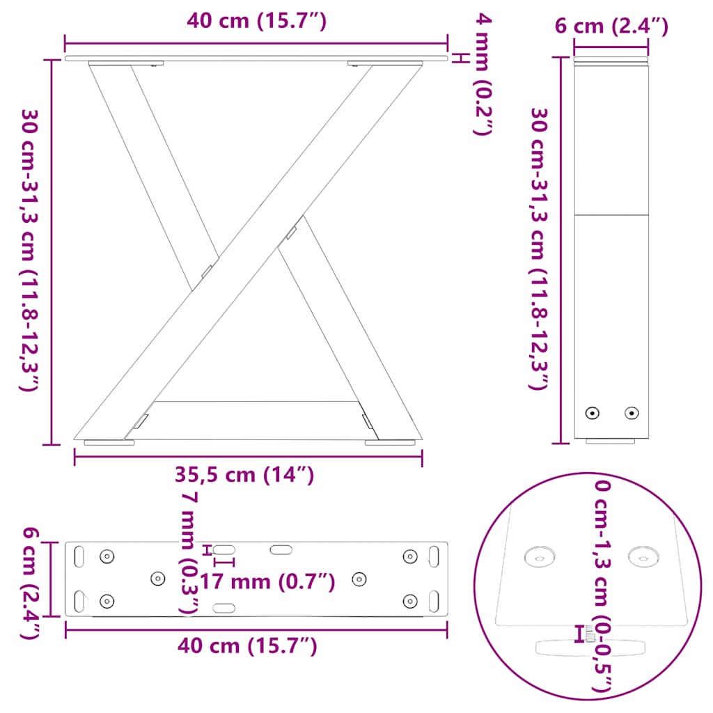 Pieds de table basse 2 pièces Anthracite 40 x (30-31,3) cm Acier - XIOS