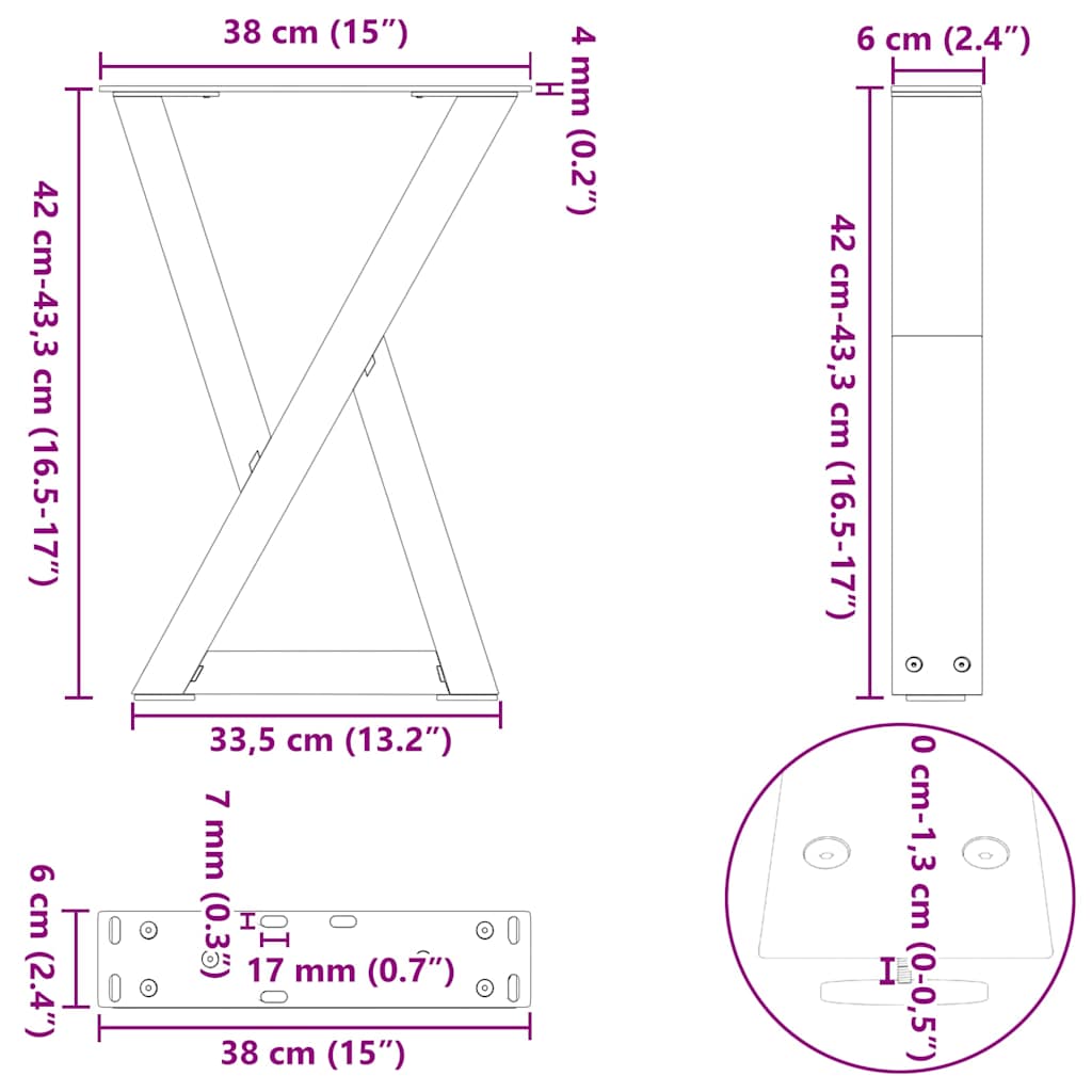 Pieds de table basse 2 pcs blanc 38x(42-43,3) cm acier Pieds de table vidaXL
