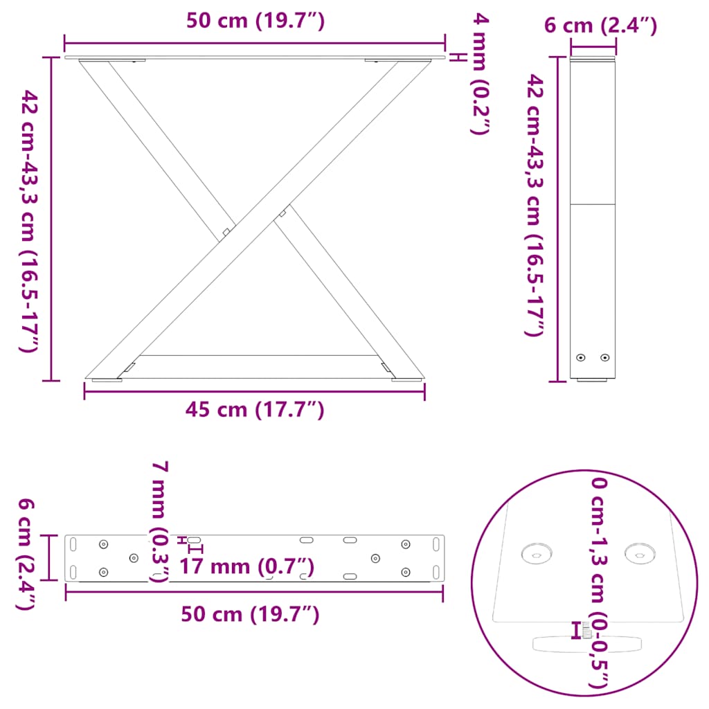 Pieds de table basse 2 pièces Acier naturel 50 x (42-43,3) cm Acier - XIOS