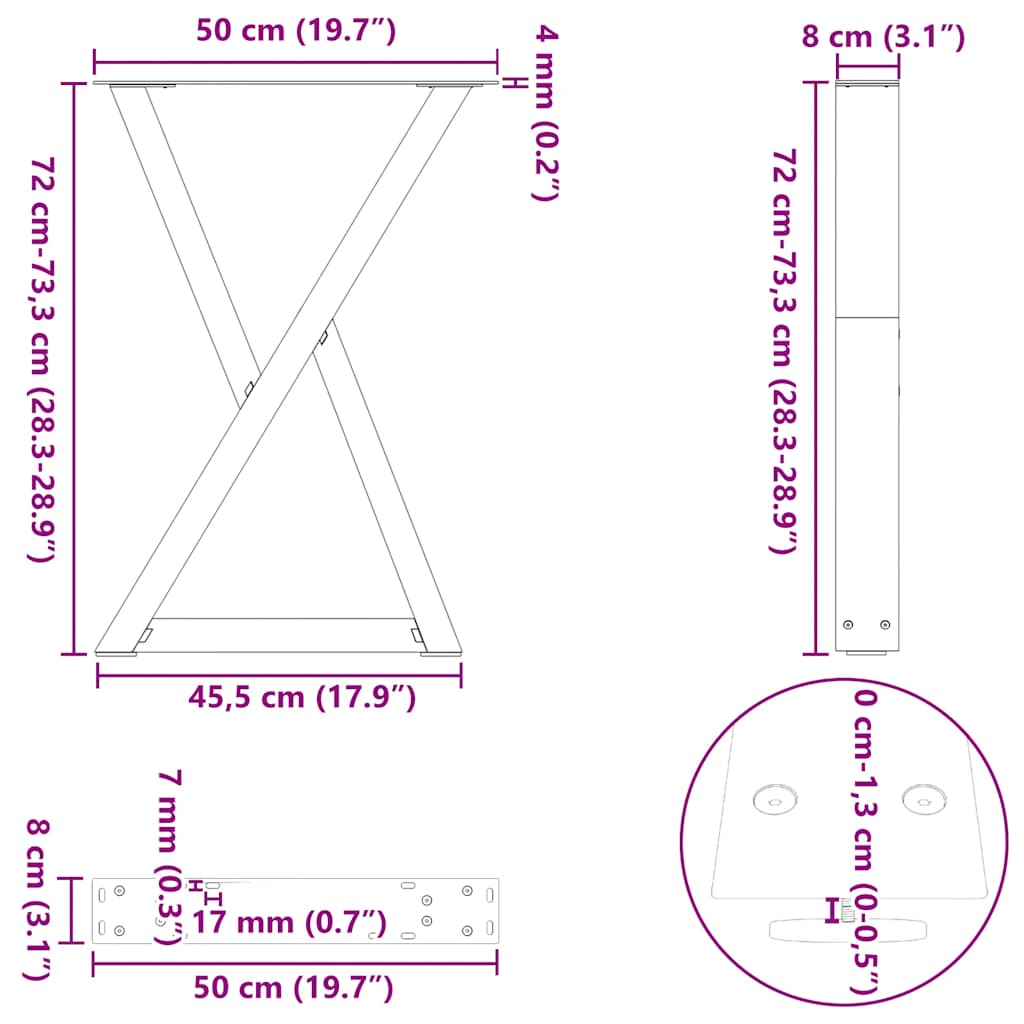 Pieds de table à manger 2 pièces Blanc 50 x (72-73,3) cm Acier - XIOS