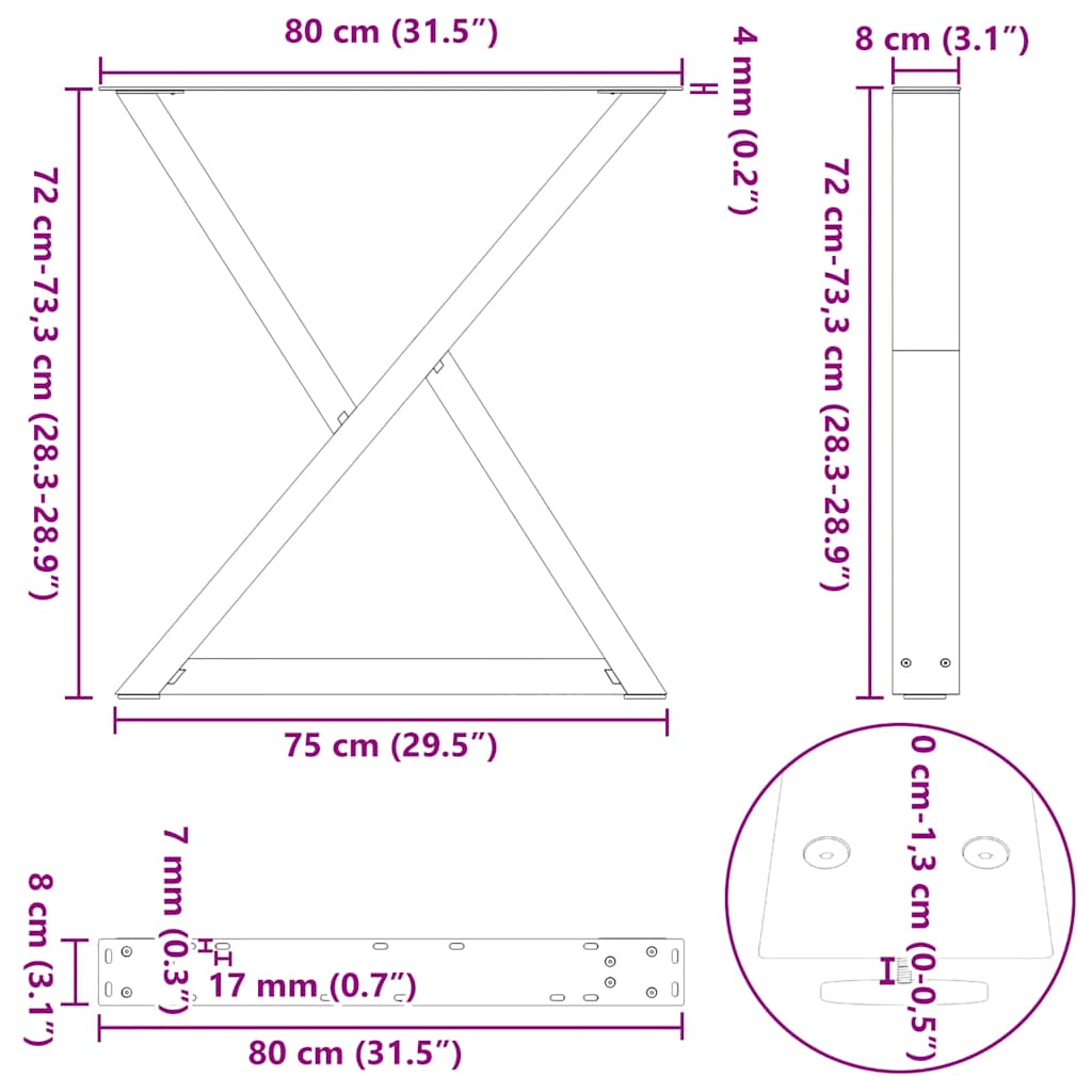 Pieds de table à manger 2 pièces Noir 80 x (72-73,3) cm Acier - XIOS