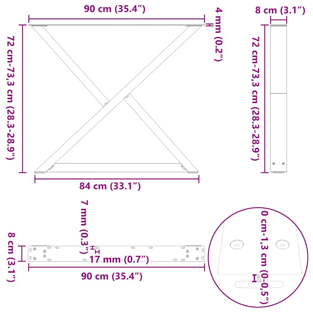 Pieds de table à manger 2 pièces Noir 90 x (72-73,3) cm Acier - XIOS