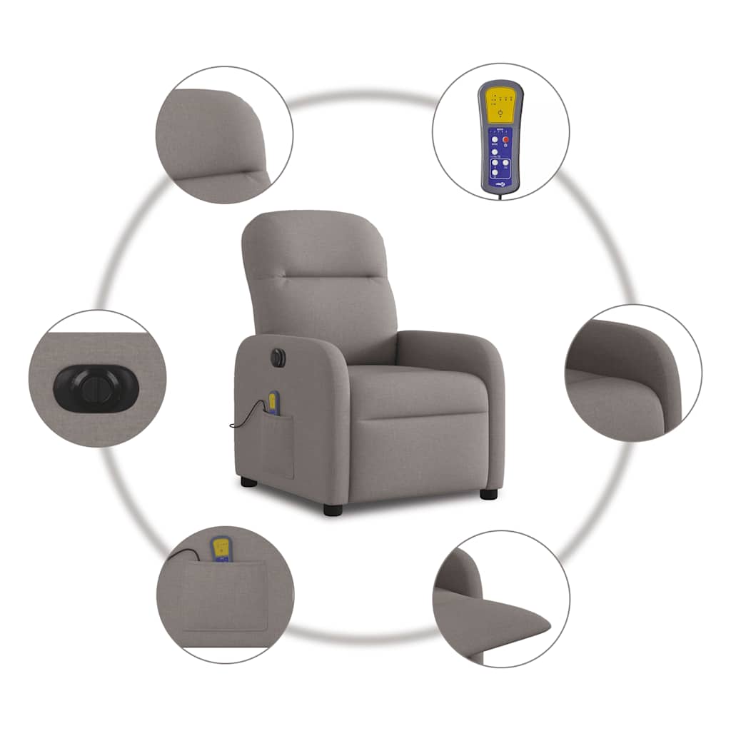 Fauteuil de massage inclinable électrique Taupe Tissu - XIOS