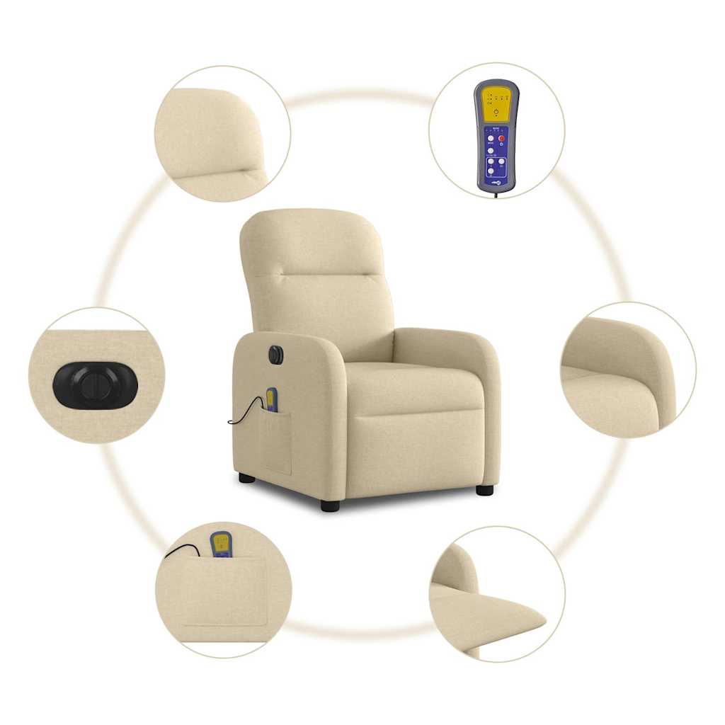 Fauteuil inclinable de massage électrique crème tissu