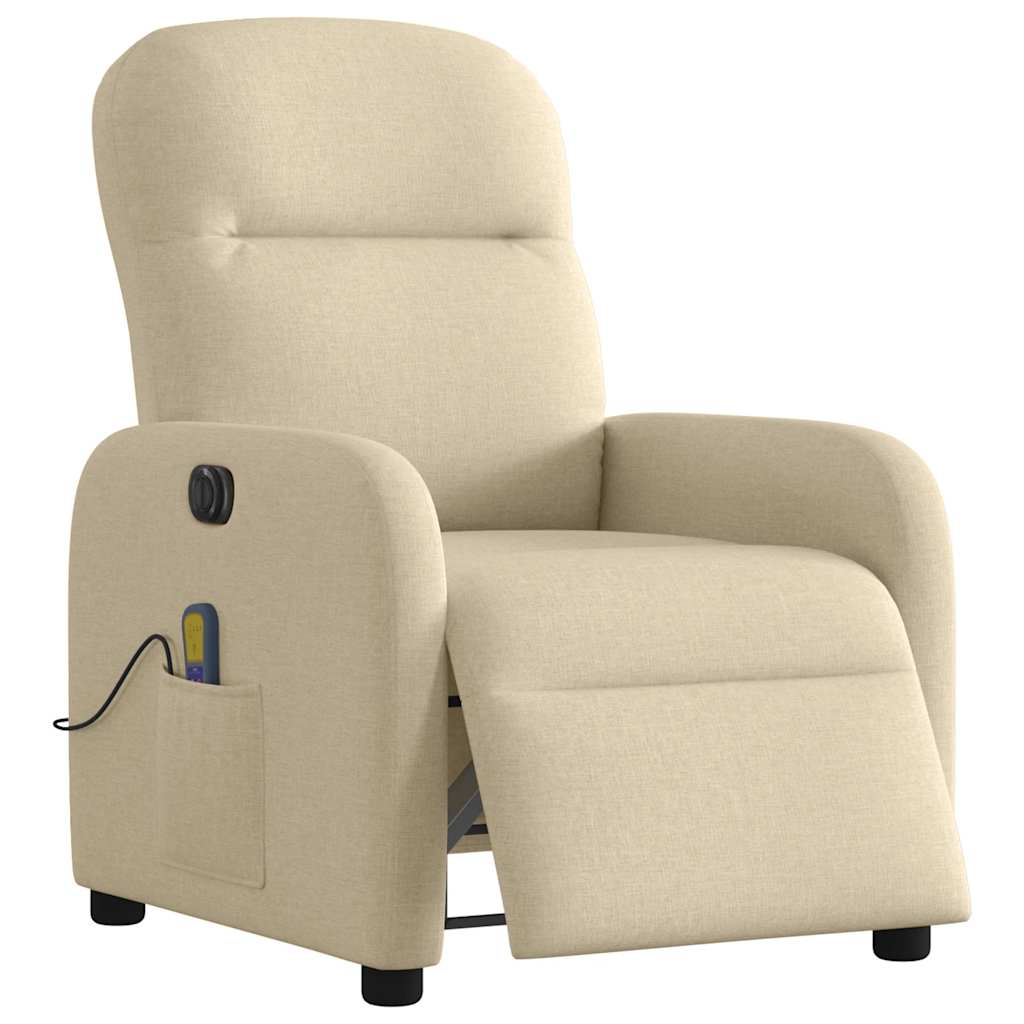 Fauteuil inclinable de massage électrique crème tissu