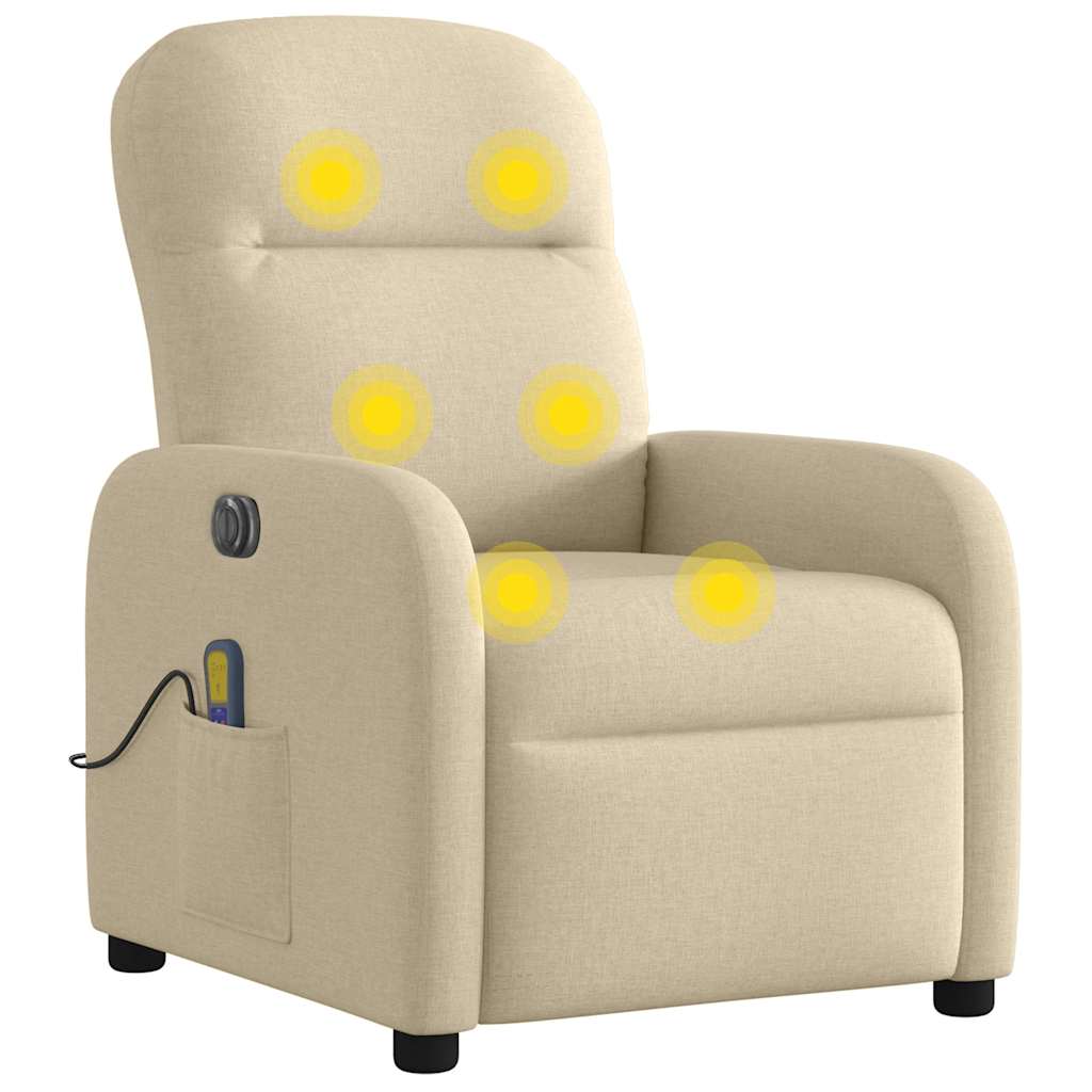 Fauteuil inclinable de massage électrique crème tissu