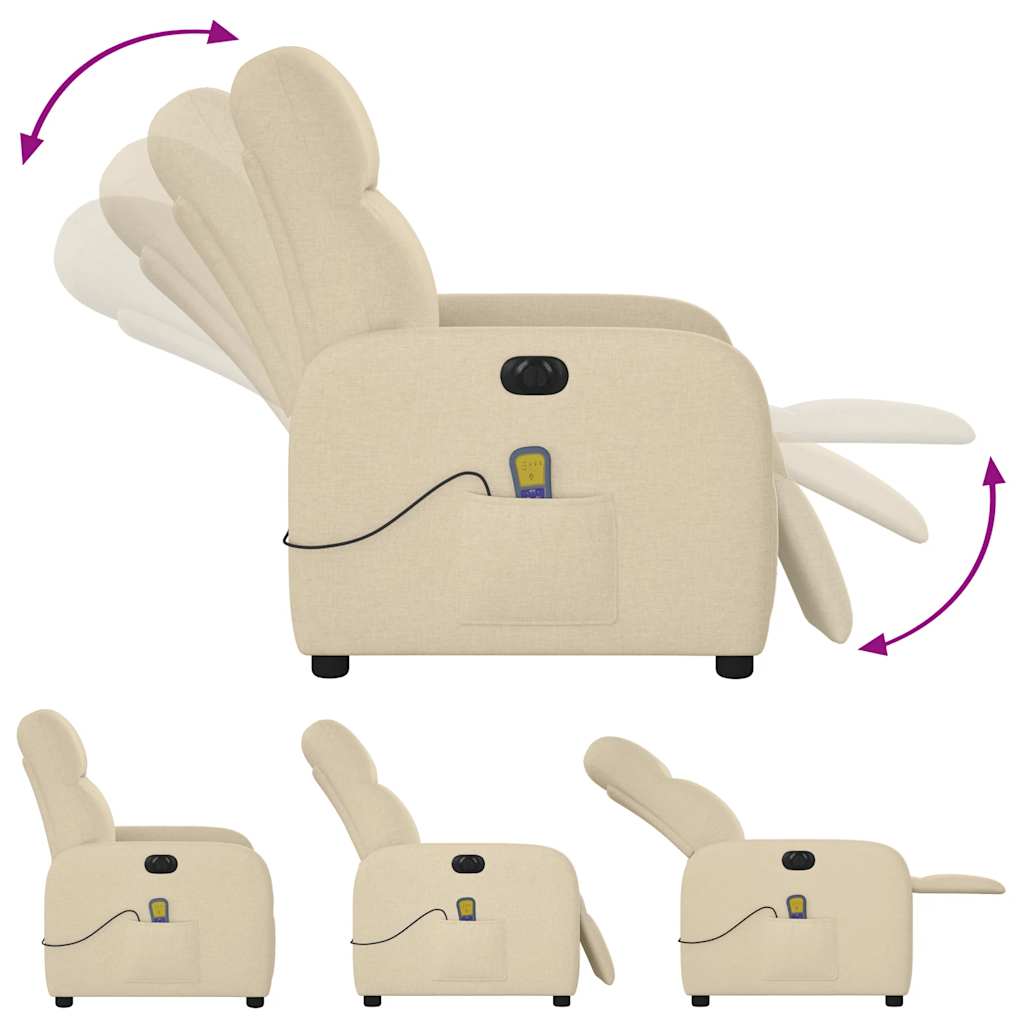 Fauteuil inclinable de massage électrique crème tissu