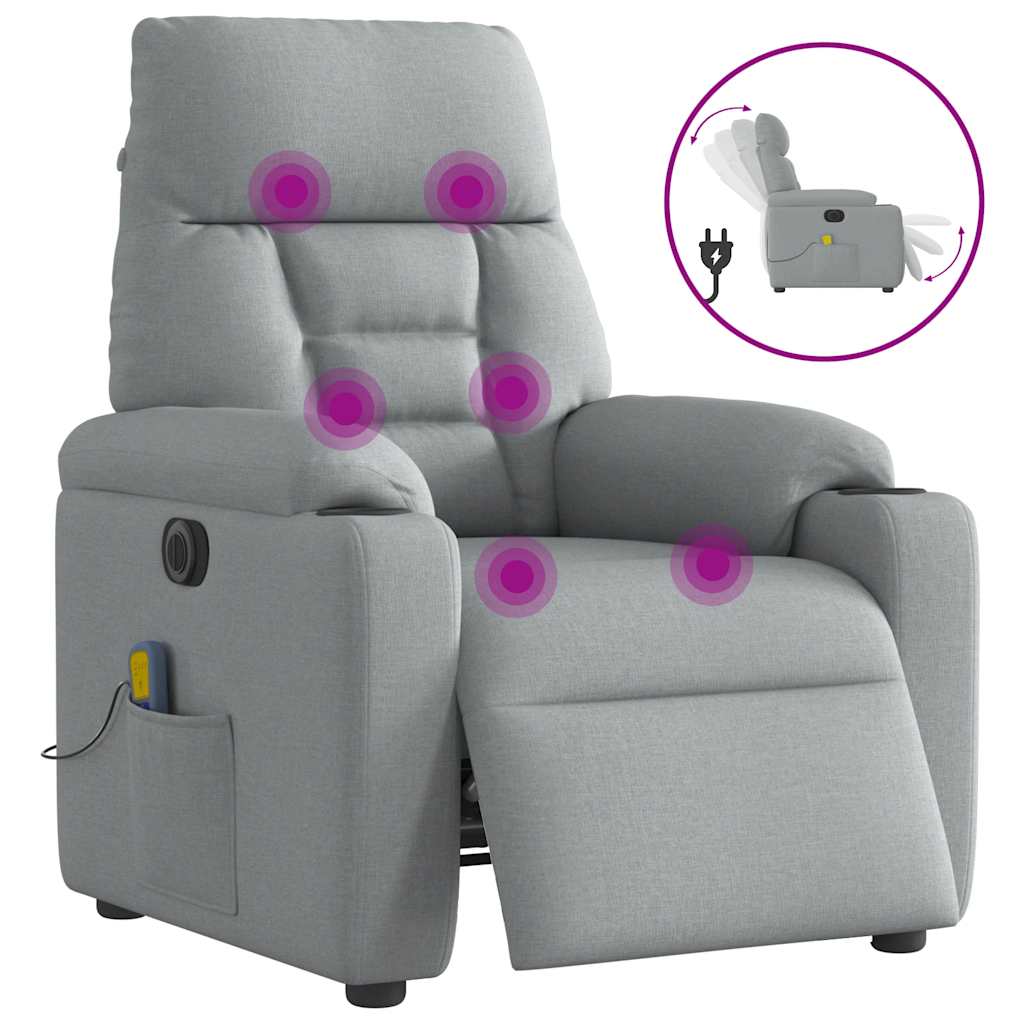Fauteuil de massage inclinable électrique gris clair tissu