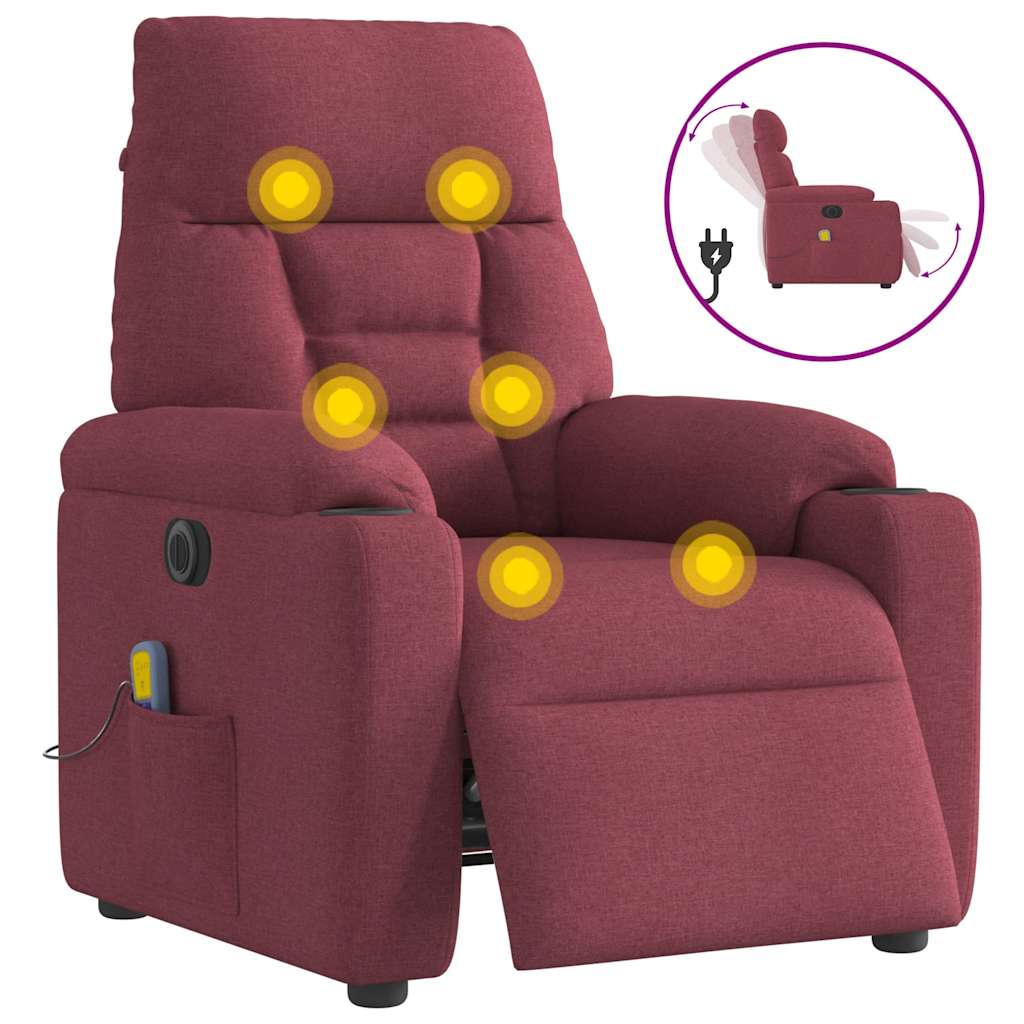 Fauteuil de massage inclinable électrique Rouge bordeaux Tissu