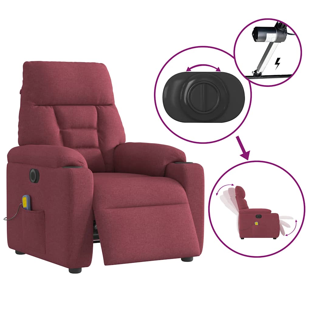 Fauteuil de massage inclinable électrique Rouge bordeaux Tissu