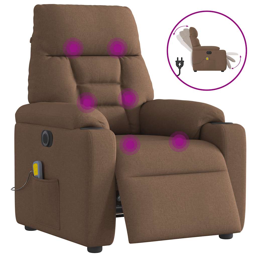 Fauteuil inclinable de massage électrique marron tissu Fauteuils vidaXL