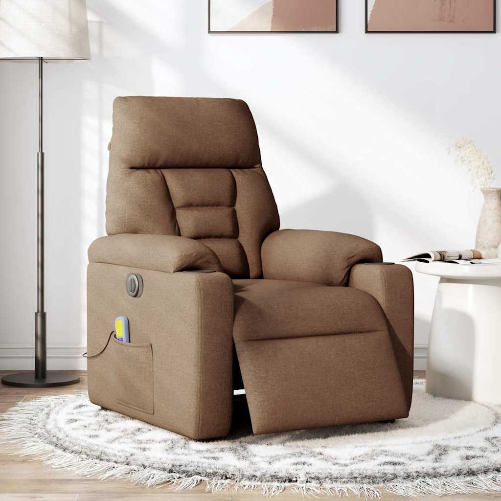 Fauteuil inclinable de massage électrique marron tissu Fauteuils vidaXL