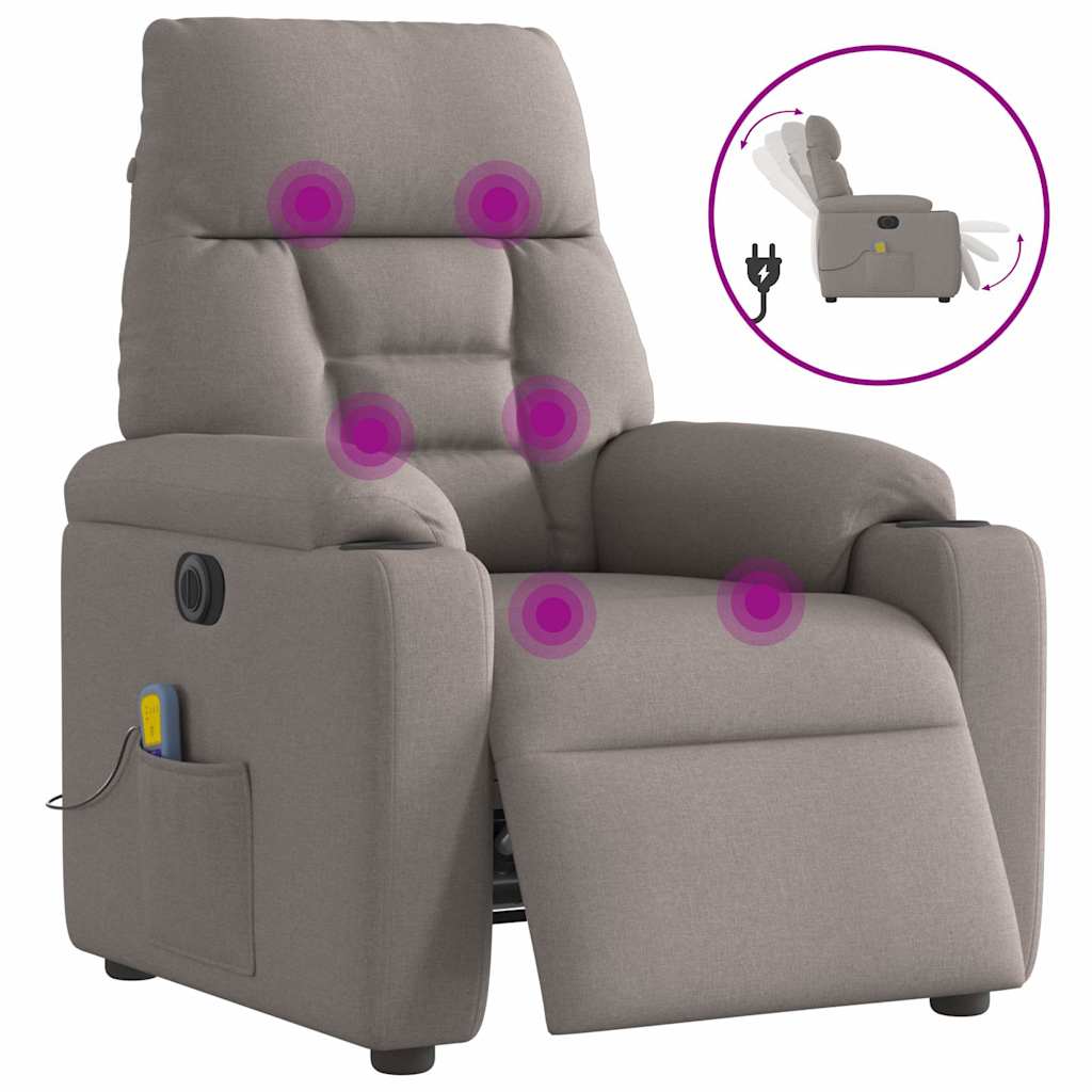 Fauteuil de massage inclinable électrique Taupe Tissu Fauteuils vidaXL
