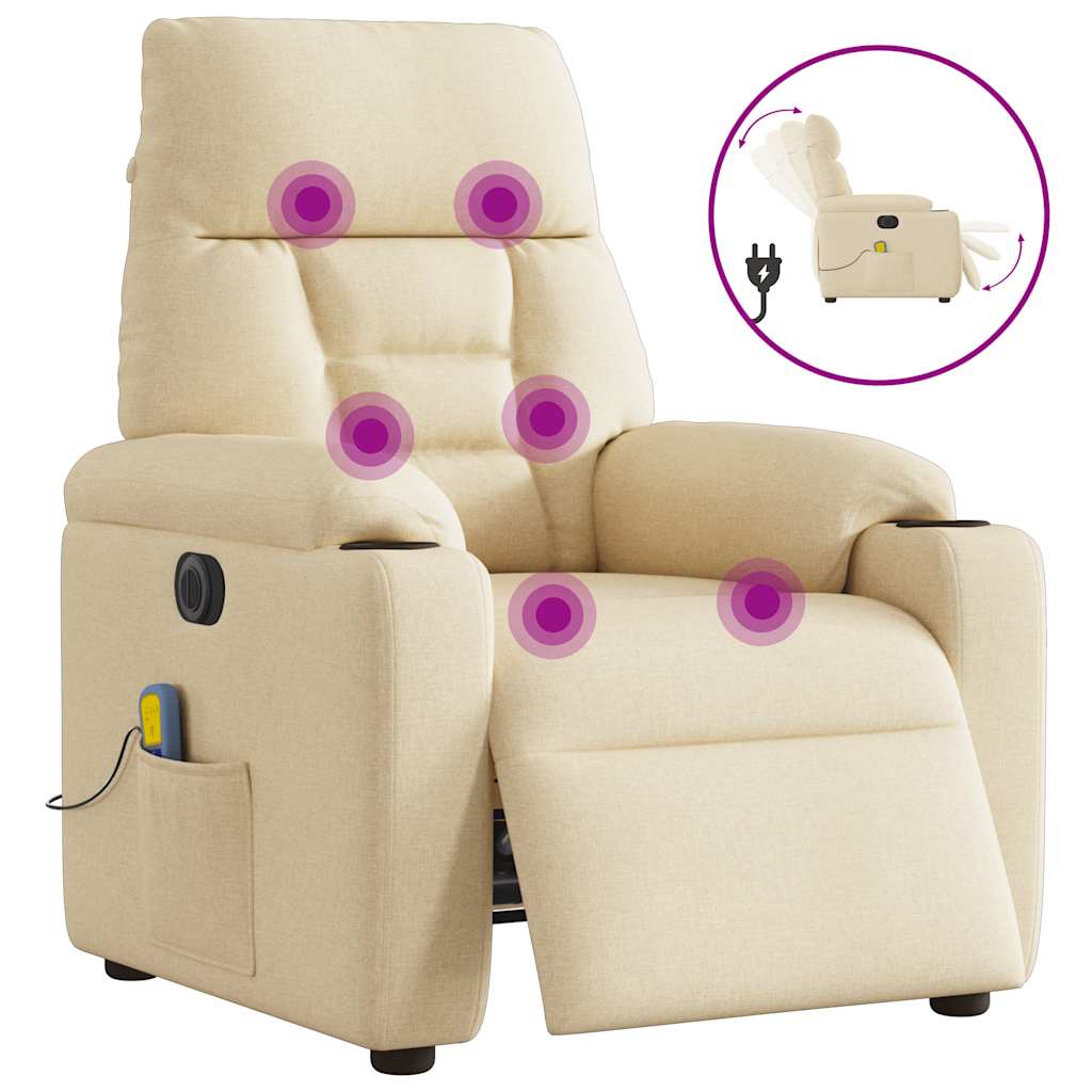 Fauteuil inclinable de massage électrique crème tissu Fauteuils vidaXL