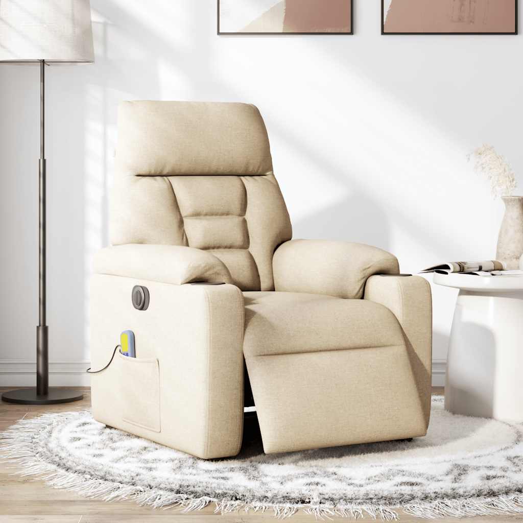 Fauteuil inclinable de massage électrique crème tissu Fauteuils vidaXL