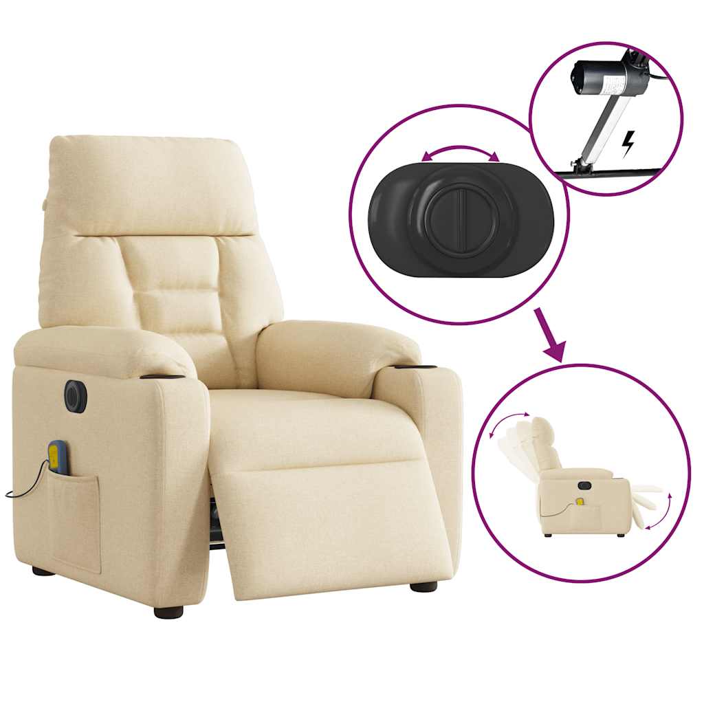 Fauteuil inclinable de massage électrique crème tissu Fauteuils vidaXL