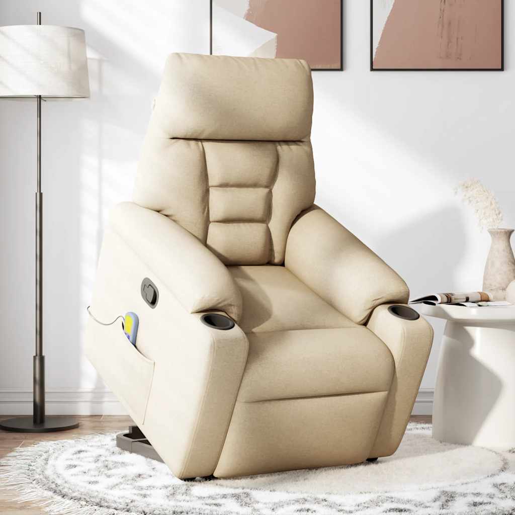 Fauteuil inclinable de massage Crème Tissu Fauteuils vidaXL