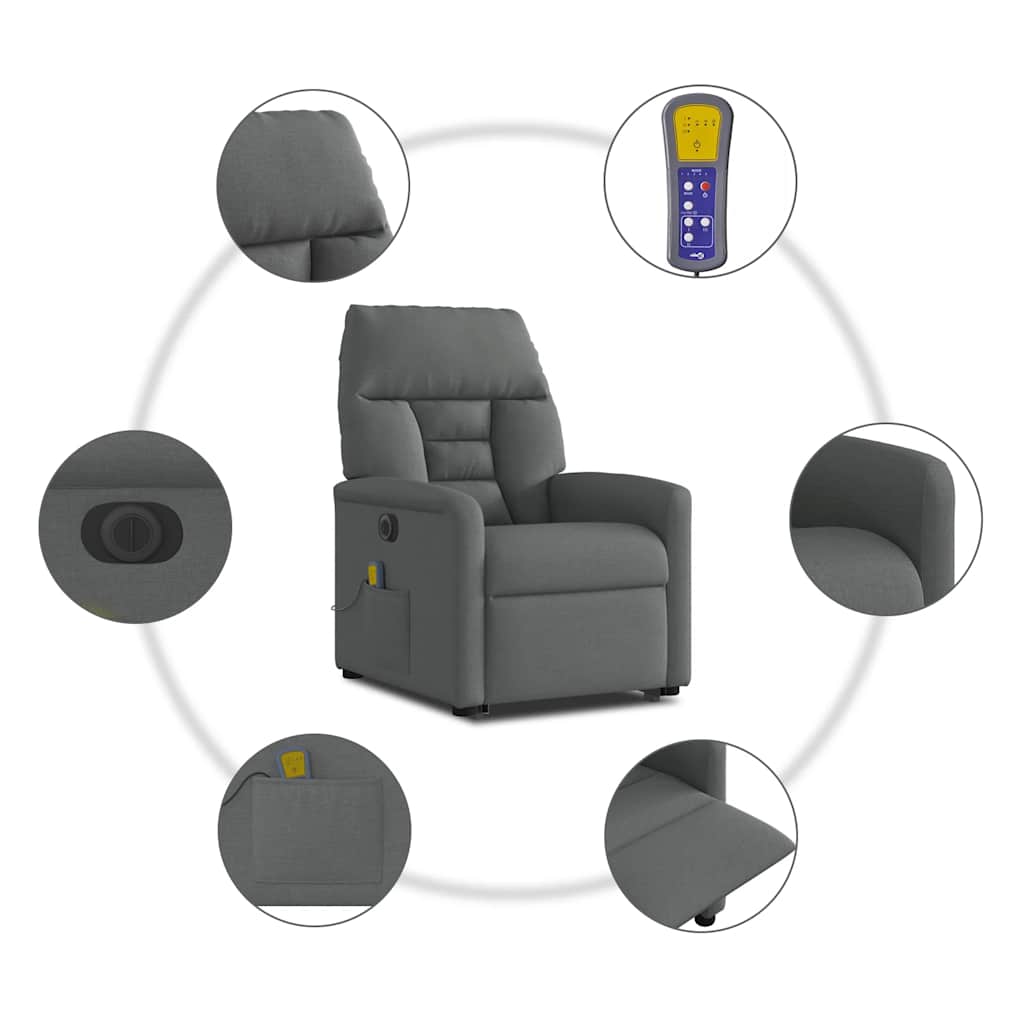 Fauteuil inclinable de massage électrique Gris foncé Tissu - XIOS