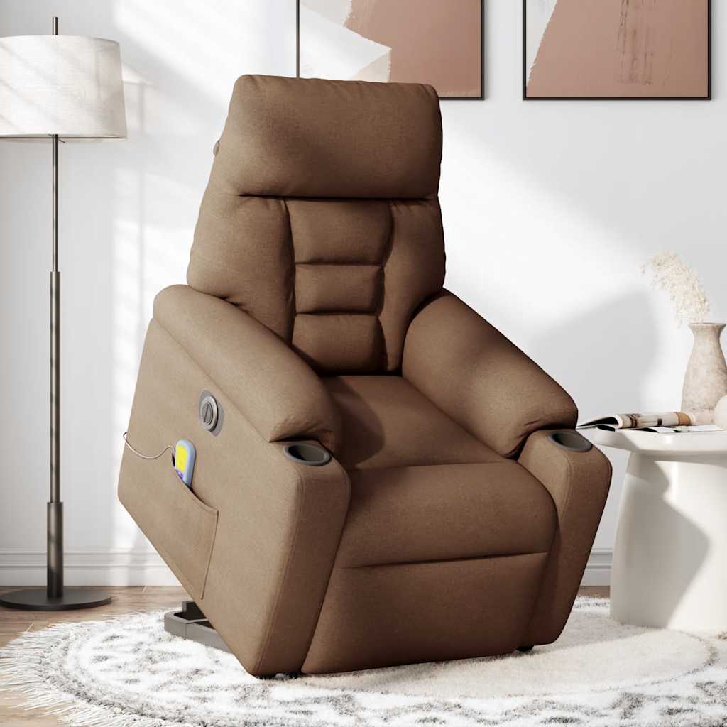 Fauteuil inclinable de massage électrique Marron Tissu Fauteuils vidaXL