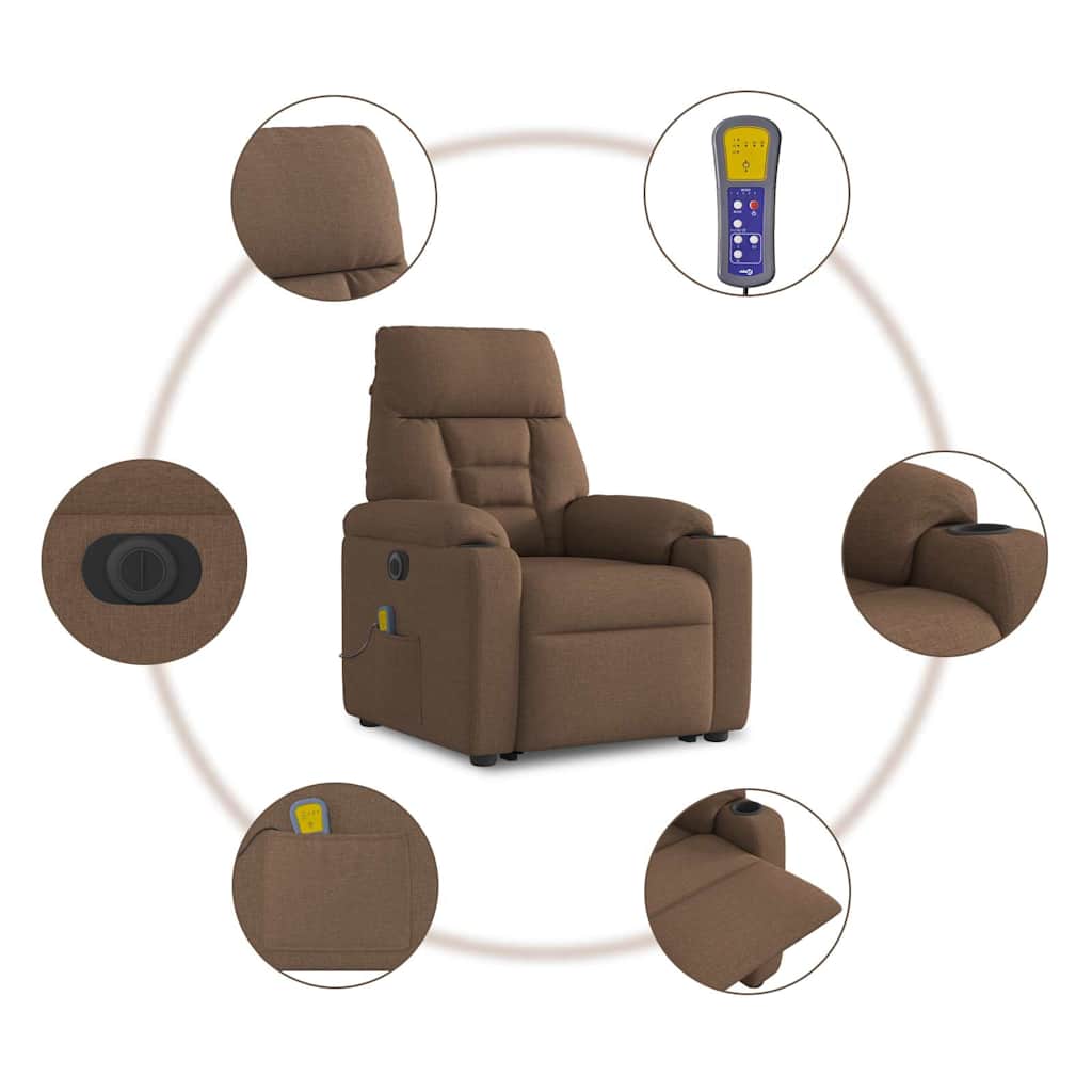 Fauteuil inclinable de massage électrique Marron Tissu Fauteuils vidaXL