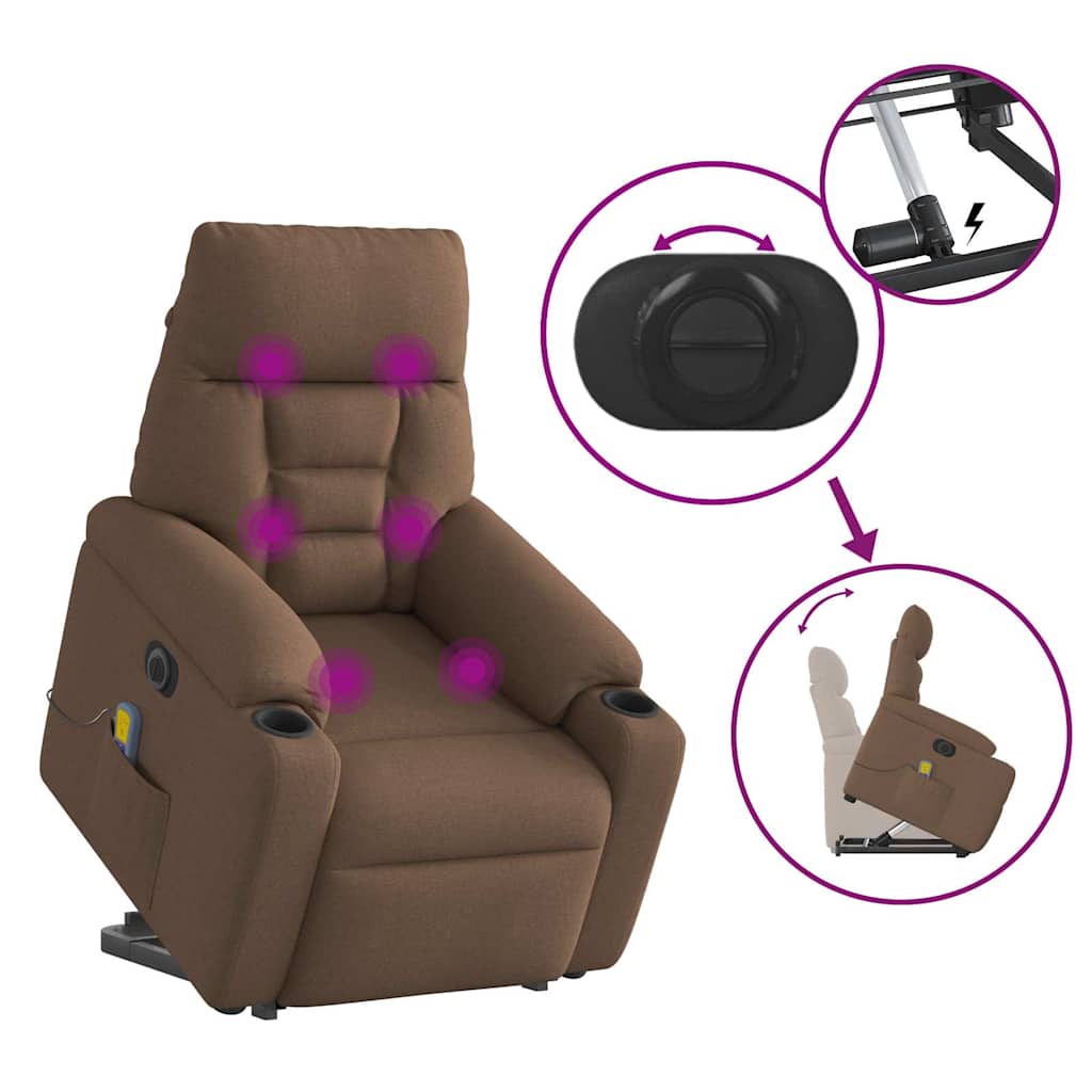 Fauteuil inclinable de massage électrique Marron Tissu Fauteuils vidaXL