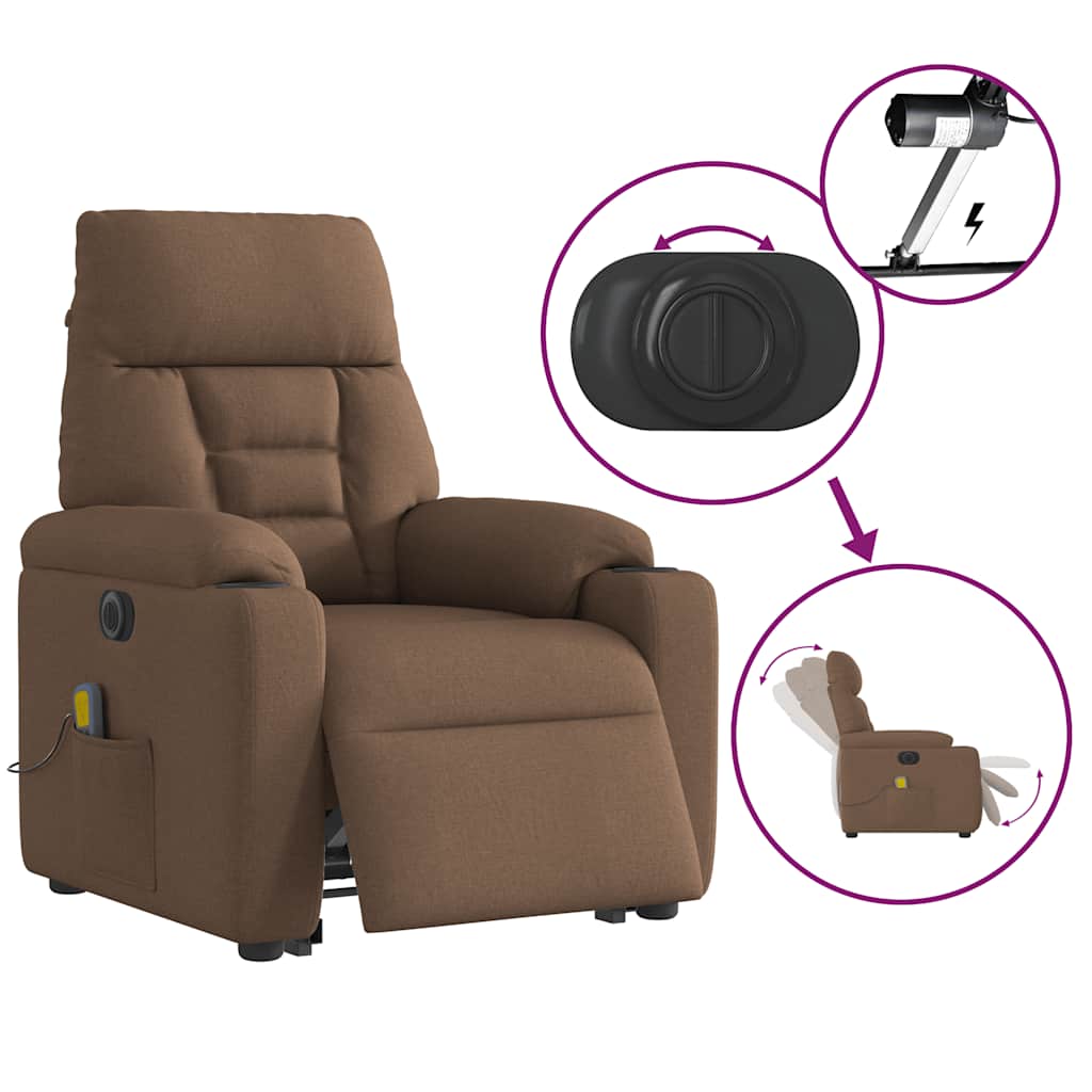 Fauteuil inclinable de massage électrique Marron Tissu Fauteuils vidaXL