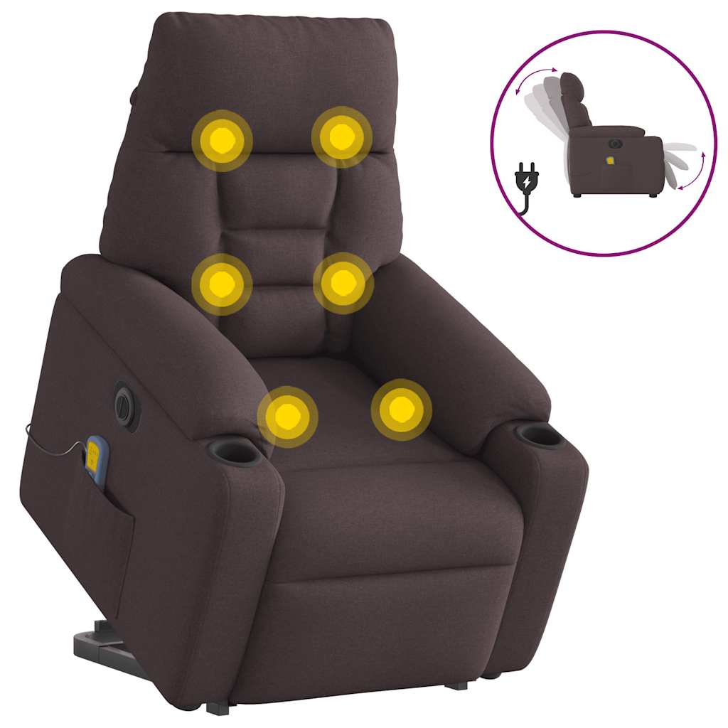 Fauteuil inclinable de massage électrique Marron foncé Tissu Fauteuils vidaXL
