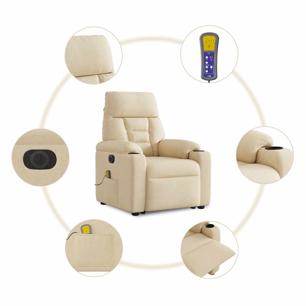 Fauteuil inclinable de massage électrique Crème Tissu Fauteuils vidaXL