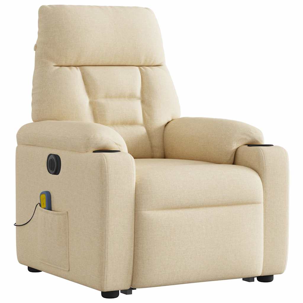 Fauteuil inclinable de massage électrique Crème Tissu Fauteuils vidaXL