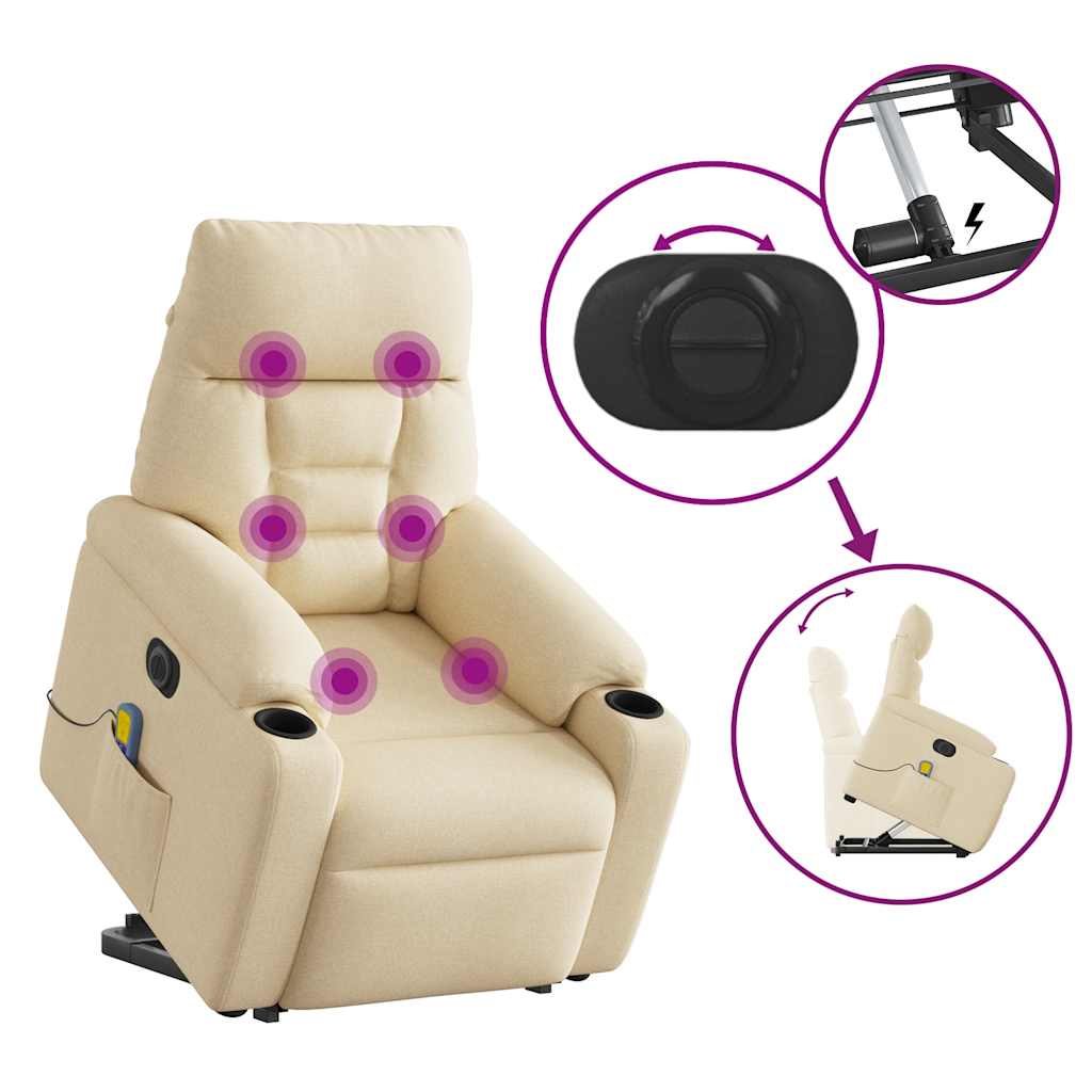 Fauteuil inclinable de massage électrique Crème Tissu Fauteuils vidaXL