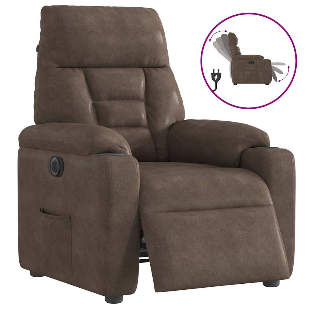 Fauteuil inclinable électrique marron tissu microfibre