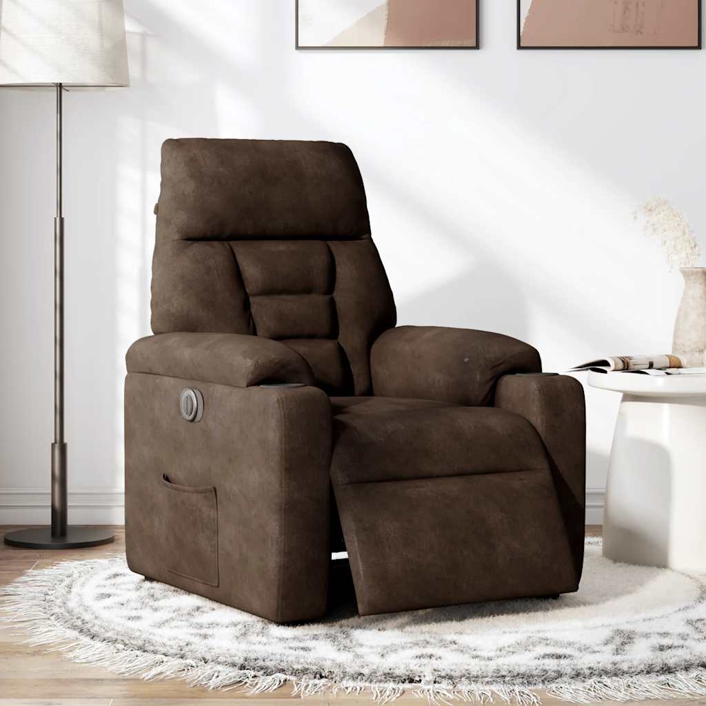 Fauteuil inclinable électrique marron tissu microfibre