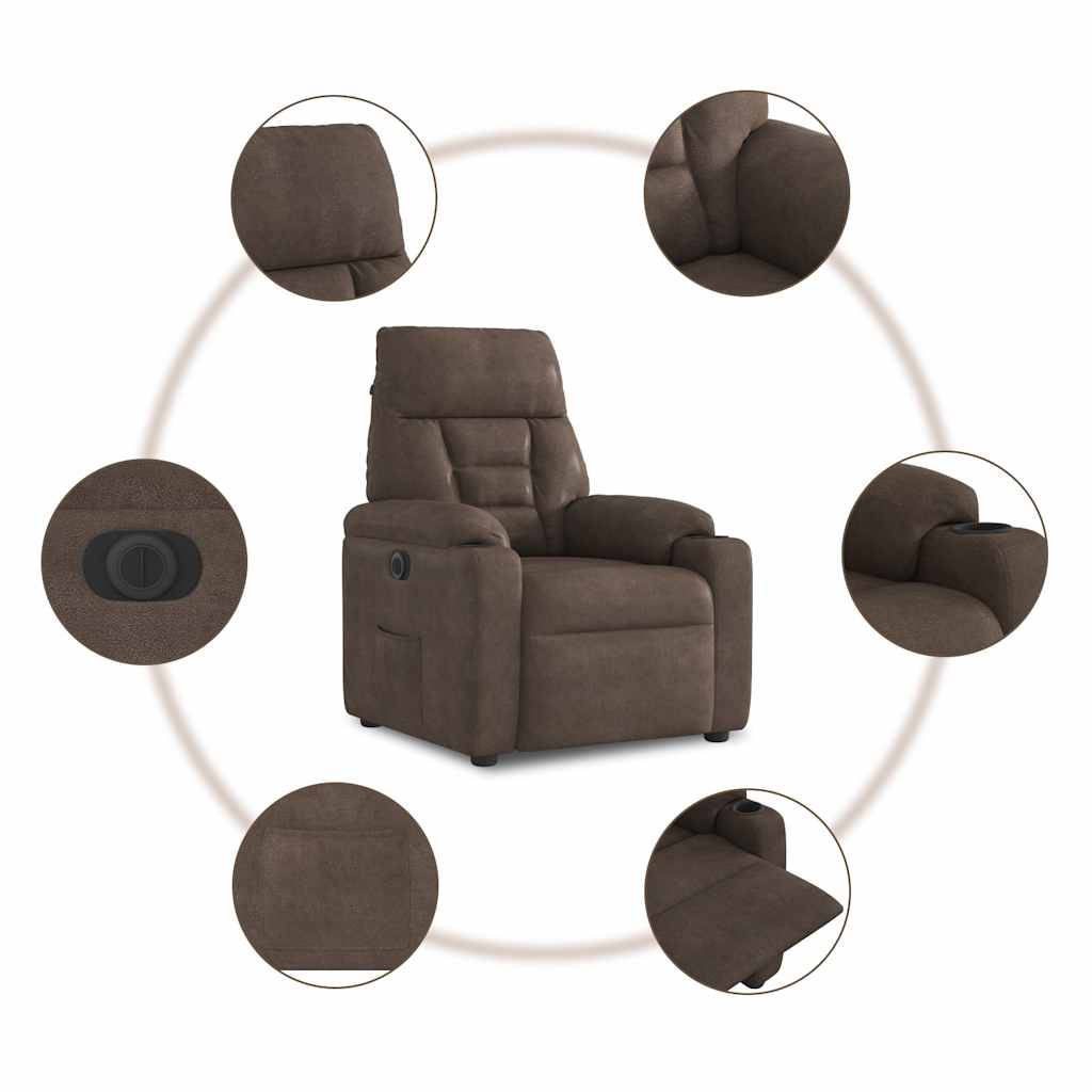 Fauteuil inclinable électrique marron tissu microfibre
