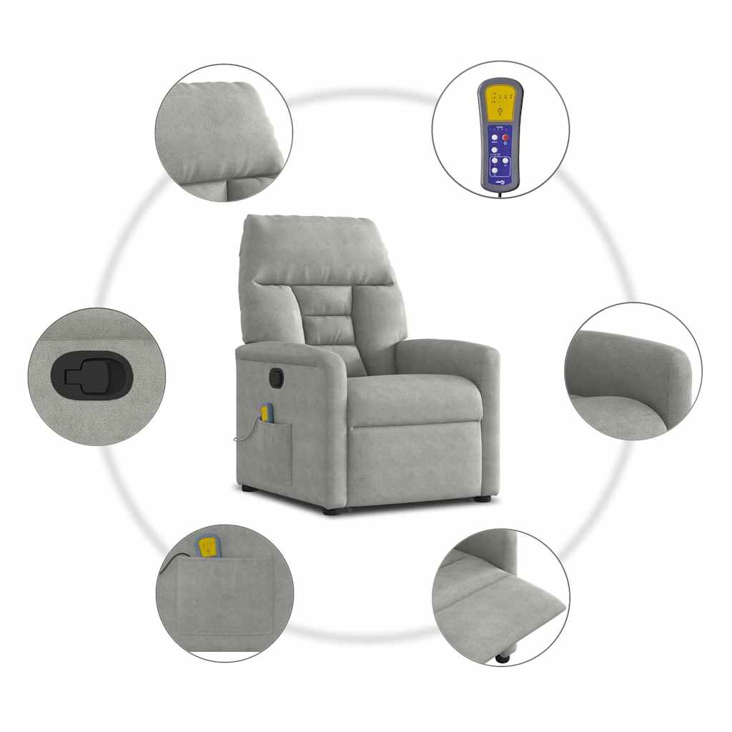 Fauteuil inclinable de massage gris clair tissu microfibre