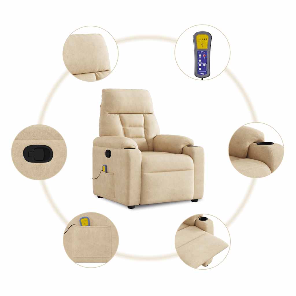 Fauteuil inclinable de massage crème tissu microfibre