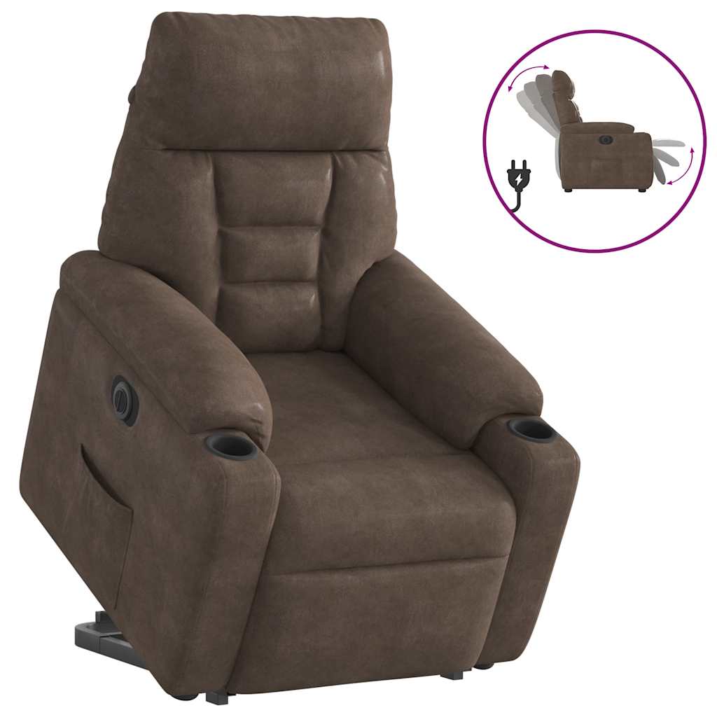 Fauteuil inclinable électrique marron tissu microfibre
