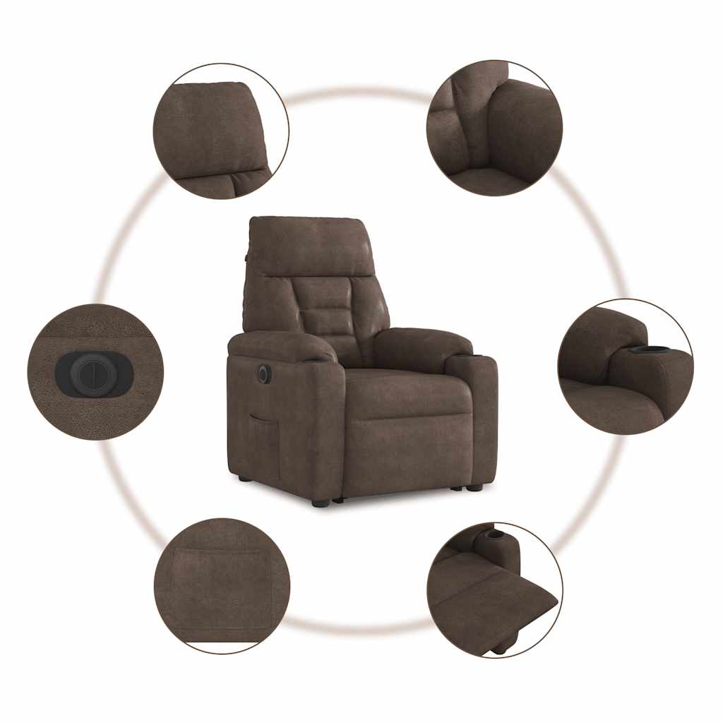Fauteuil inclinable électrique marron tissu microfibre