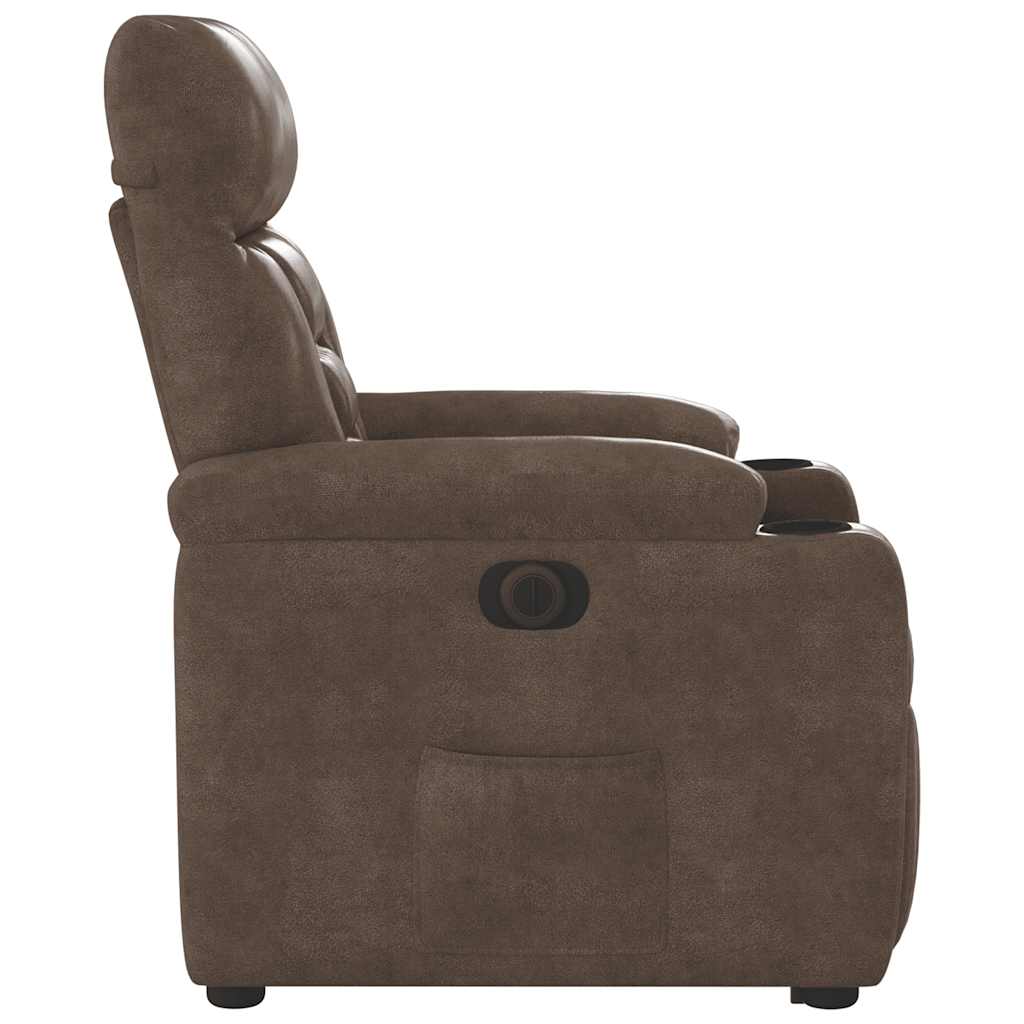 Fauteuil inclinable électrique marron tissu microfibre