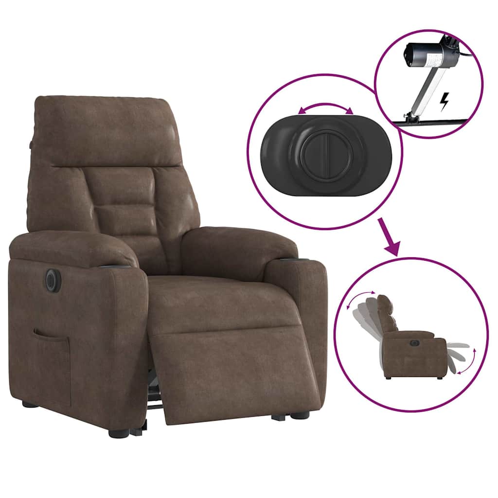 Fauteuil inclinable électrique marron tissu microfibre